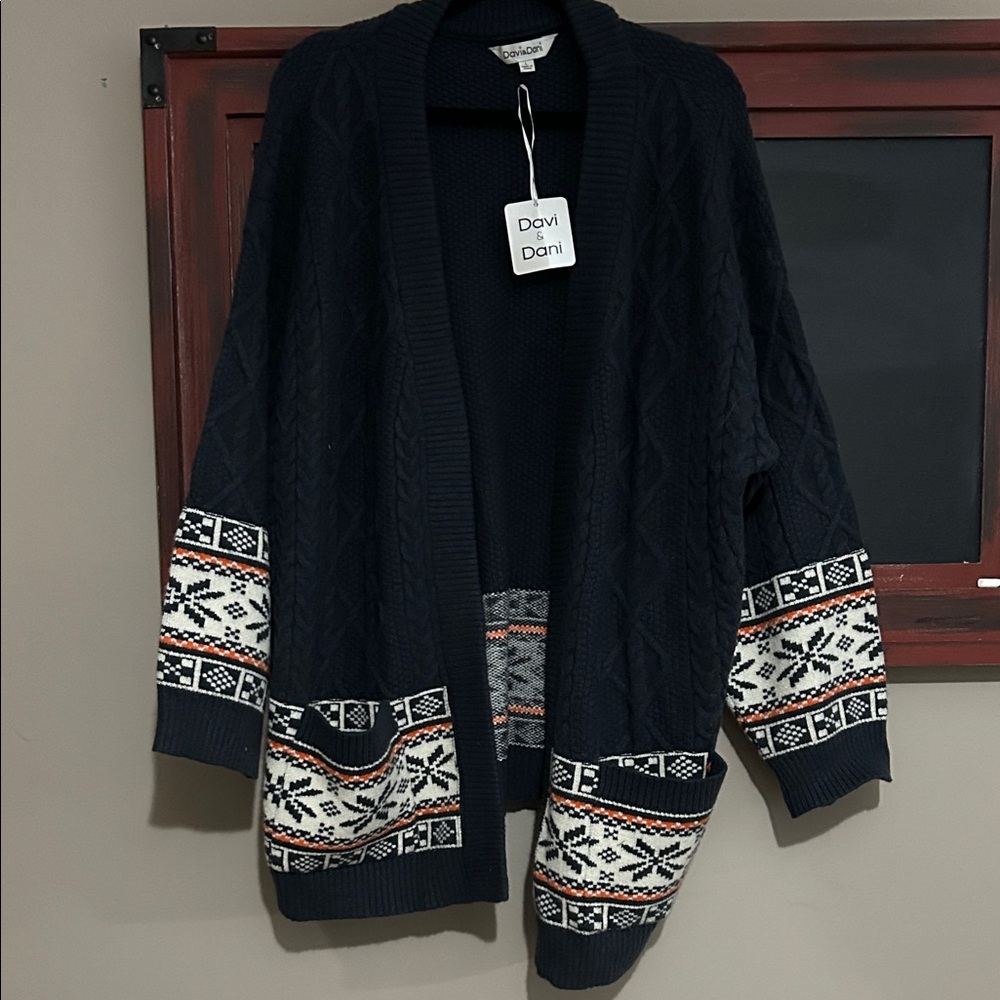 Davi & Dani Navy Cardigan with Geometric Accents